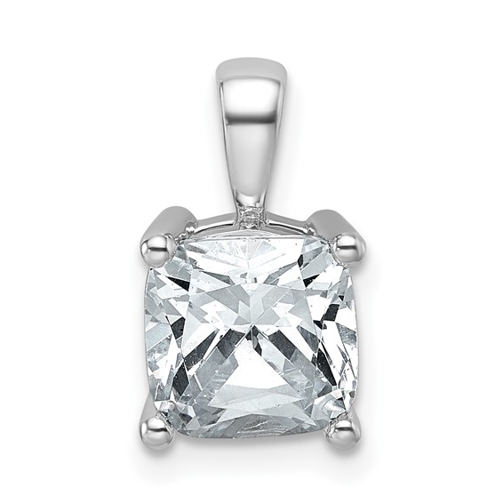 14k White 2 1/2 ct Lab Grown Dia VS/SI+ G+ Cushion Comp 4 Prong Pendant