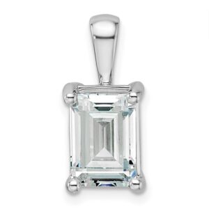 14k White Gold 3 ct Lab Grown Dia VS+ F+ Emerald Comp 4 Prong Pendant
