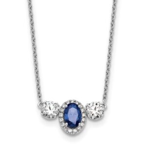 14kw 1 1/8ct Lab Grown Dia VS/SI+ G+ & Cr Sapp Comp 3 Stone 16in Necklace