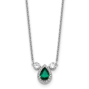 14kw 1/2ct Lab Grown Dia VS/SI+ G+ & Cr Emerald Comp 3 Stone 16in Necklace