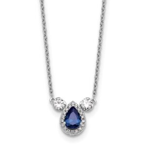 14kw 1/2ct Lab Grown Dia VS/SI+ G+ & Cr Sapp Comp 3 Stone 16in Necklace