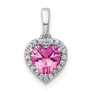 14kw 1/10ct Lab Grown Dia VS+ F+ &Pink Sapp Comp Halo Heart Pendant