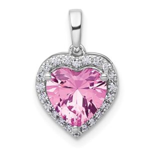 14kw 1/6ct Lab Grown Dia VS+ F+ &Pink Sapp Comp Halo Heart Pendant