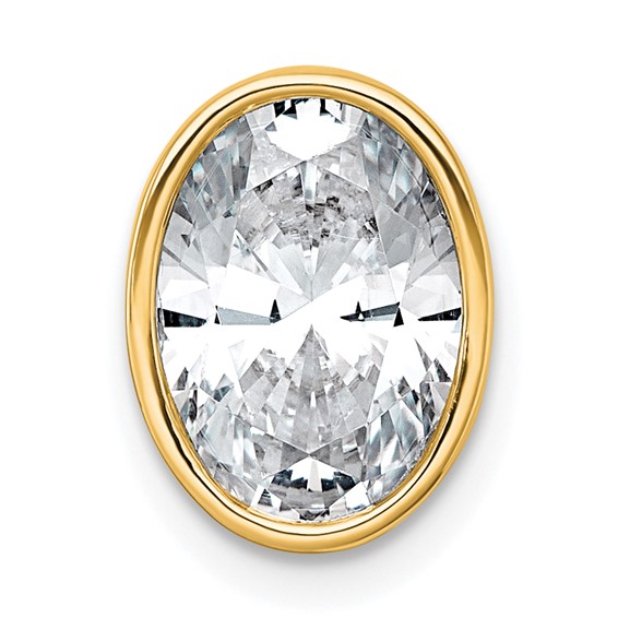 14k 2 1/2ct Lab Grown Dia VS+ F+ Oval Comp Bezel Set Chain Slide Pendant