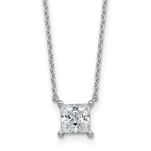 14kw 1ct Lab Grown Dia VS+ F+ Princess Comp 18in Pendant Necklace