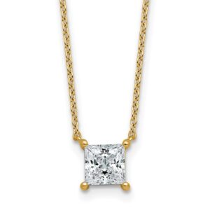14k 1ct Lab Grown Diamond VS+ F+ Princess Comp 18in Pendant Necklace