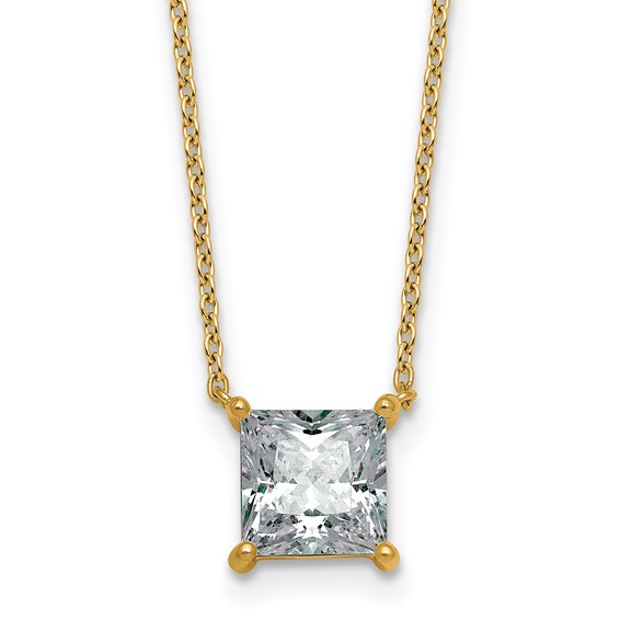 14k 2ct Lab Grown Dia VS+ F+ Princess Comp 18in Pendant Necklace