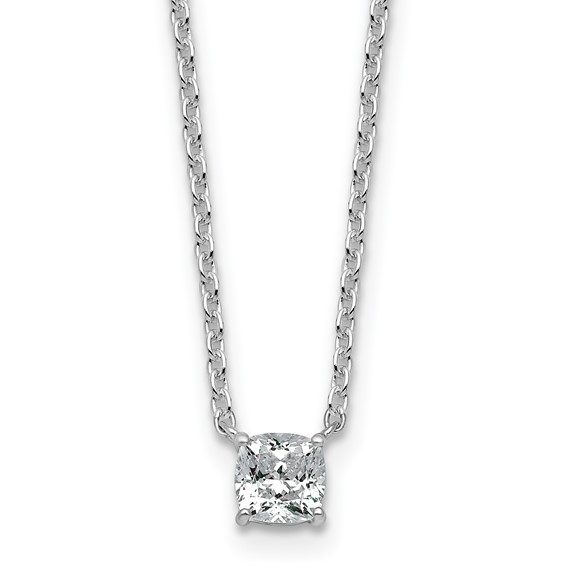 14kw 1/2ct Lab Grown Dia VS+ F+ Cushion Comp 18in Pendant Necklace