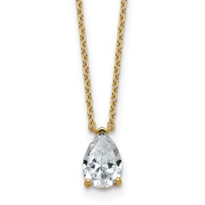 14k 1ct Lab Grown Diamond VS+ F+ Pear Comp 18in Pendant Necklace