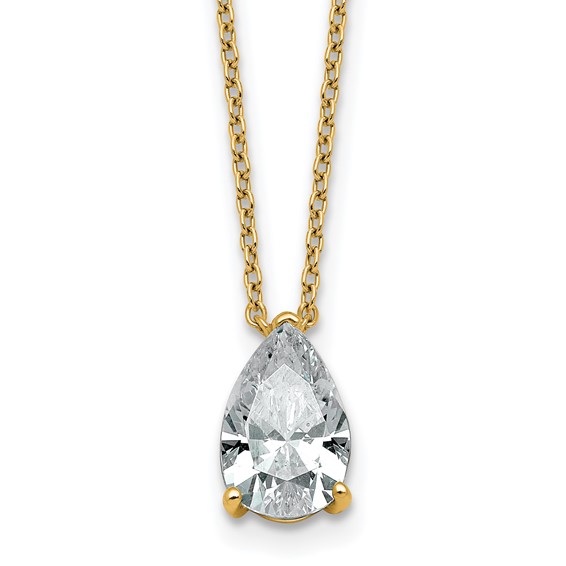 14k 1 1/2ct Lab Grown Diamond VS+ F+ Pear Comp 18in Pendant Necklace