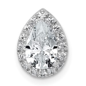 14kw 1 1/5ct Lab Grown Diamond VS+ F+ Pear Comp Halo Chain Slide Pendant