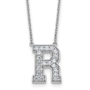 14kw 1/2ct Lab Grown Diamond VS+ F+ Comp Letter R 18in Initial Necklace