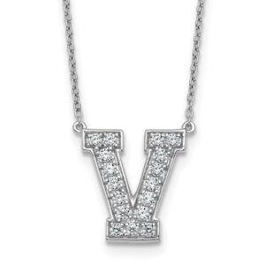 14kw 3/8ct Lab Grown Diamond VS+ F+ Comp Letter V 18in Initial Necklace