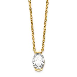 14ky 1ct Cert Oval LabGrown Dia VS+ F+ Half Bezel Comp Pendant Necklace