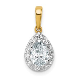 10ky w/Rhodium Cert Lab Grown VS+ F+ Pear Center Diamond Pendant
