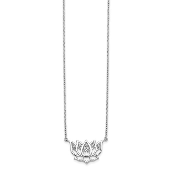 14kw 1/15ct Lab Grown Diamond VS/SI+ G+ Comp Lotus Flower 18in Necklace - Image 2