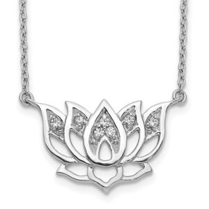 14kw 1/15ct Lab Grown Diamond VS/SI+ G+ Comp Lotus Flower 18in Necklace