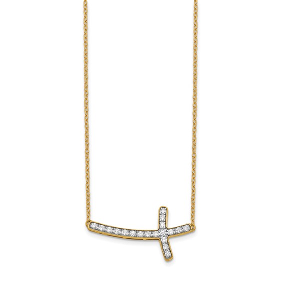 14k 1/5ct Lab Grown Dia VS/SI+ G+ Comp 18in Sideways Cross Necklace - Image 2