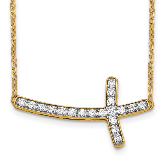14k 1/5ct Lab Grown Dia VS/SI+ G+ Comp 18in Sideways Cross Necklace