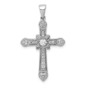 14kw 1/4ct Lab Grown Diamond VS/SI+ G+ Comp Filigree Cross Pendant