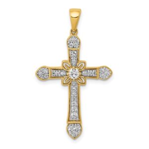 14k 1/4ct Lab Grown Diamond VS/SI+ G+ Comp Filigree Cross Pendant