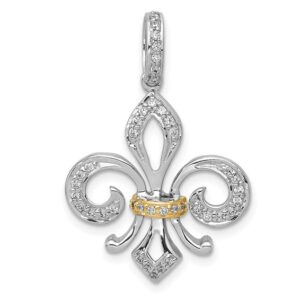 14k Two Tone 1/5ct Lab Grown Diamond VS/SI+ G+ Comp Fleur De Lis Pendant