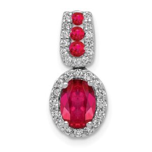 14k White Gold 1/5 ct Lab Grown Dia VS/SI+ G+ & Cr Ruby Oval Halo Pendant