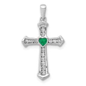 14kw 1/5ct Lab Grown Diamond VS/SI+ G+ &Cr Emerald Comp Cross Pendant
