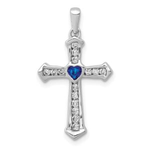 14k White Gold 1/5ct Lab Grown Dia VS/SI+ G+ &Cr Sapp Comp Cross Pendant