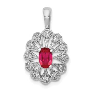 14k White Gold 1/6 ct Lab Grown Diamond VS/SI+ G+ & Created Ruby Pendant