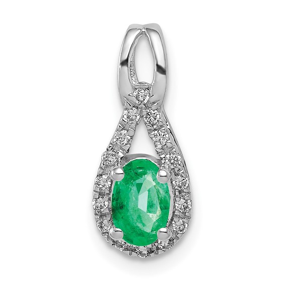14k White Gold 1/10 ct Lab Grown Diamond VS/SI & Created Emerald Pendant