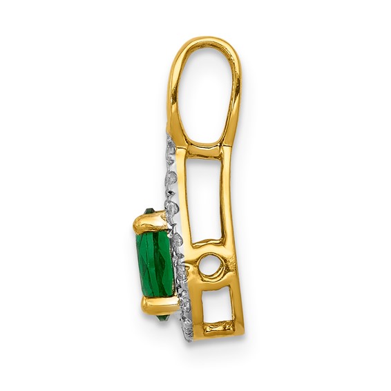 14k 1/10 carat Lab Grown Diamond VS/SI+ G+ & Created Emerald Pendant - Image 2