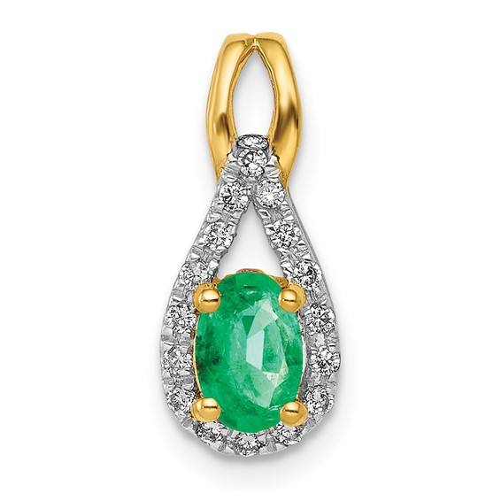 14k 1/10 carat Lab Grown Diamond VS/SI+ G+ & Created Emerald Pendant