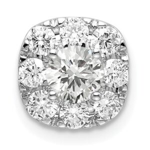 14k White Gold 3/4 ct Lab Grown Dia VS/SI+ G+ Cushion Halo Slide Pendant