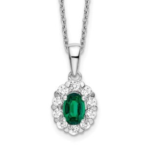 14kw 1/2ct Lab Grown Dia VS/SI+ G+ & Cr Emerald Comp 18in Halo Necklace