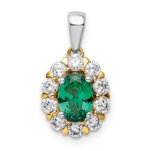 14k Two-Tone 1/2ct Lab Grown Diamond VS/SI+ G+ & Cr Emerald Halo Pendant