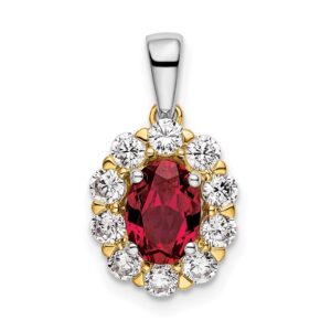 14k Two-Tone 1/2ct Lab Grown Diamond VS/SI+ G+ & Cr Ruby Halo Pendant