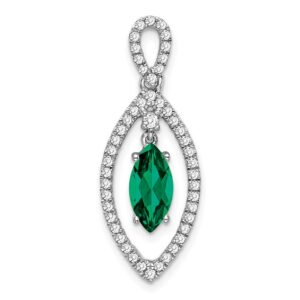 14k White Gold 1/3 ct Lab Grown Diamond VS/SI+ G+ & Cr Emerald Chain Slide
