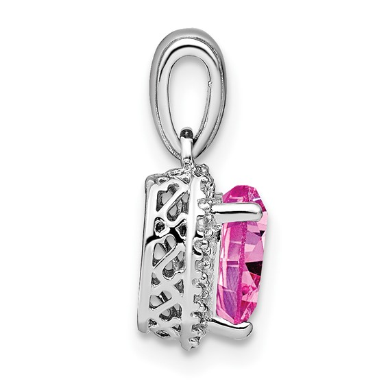 14kw 1/15 ct Lab Grown Diamond VS/SI+ G+ & Cr Pink Sapphire Heart Pendant - Image 2