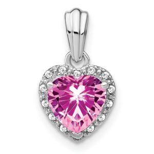 14kw 1/15 ct Lab Grown Diamond VS/SI+ G+ & Cr Pink Sapphire Heart Pendant