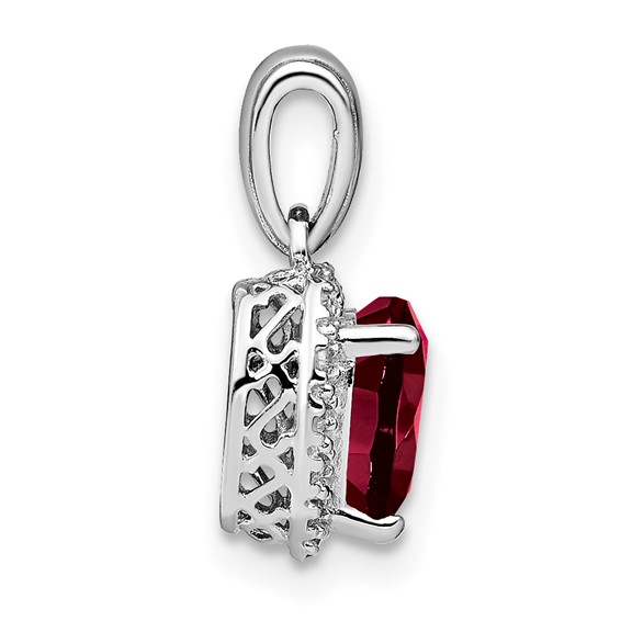 14k White Gold 1/15 ct Lab Grown Diamond VS/SI+ G+ & Cr Ruby Heart Pendant - Image 2