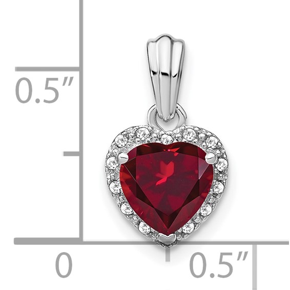 14k White Gold 1/15 ct Lab Grown Diamond VS/SI+ G+ & Cr Ruby Heart Pendant - Image 3