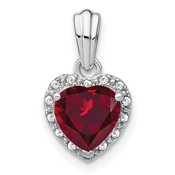 14k White Gold 1/15 ct Lab Grown Diamond VS/SI+ G+ & Cr Ruby Heart Pendant