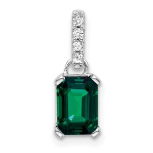 14k White Gold 1/20 ct Lab Grown Diamond VS/SI+ G+ & Cr Emerald Pendant