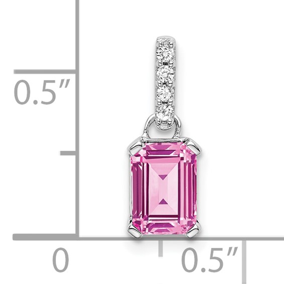 14k White Gold 1/20 ct Lab Grown Dia VS/SI+ G+ & Cr Pink Sapphire Pendant - Image 2