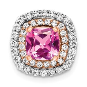 14k Two Tone 1/2 ct Lab Grown Dia VS/SI+ G+ & Cr Pink Sapphire Chain Slide