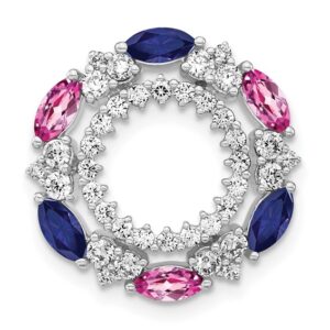 14kw 5/8 ct Lab Grown Diamond VS/SI+ G+ & Cr Pink/Blue Sapphire Chain Slide