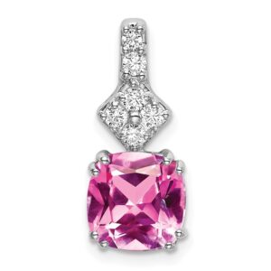 14kw 1/5ct Lab Grown Diamond VS/SI+ G+ &Cr Pink Sapphire Comp Pendant