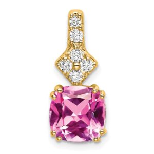 14k 1/5ct Lab Grown Diamond VS/SI+ G+ &Cr Pink Sapphire Comp Pendant