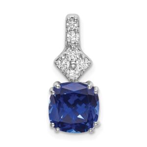 14kw 1/5ct Lab Grown Diamond VS/SI+ G+ &Cr Blue Sapphire Comp Pendant